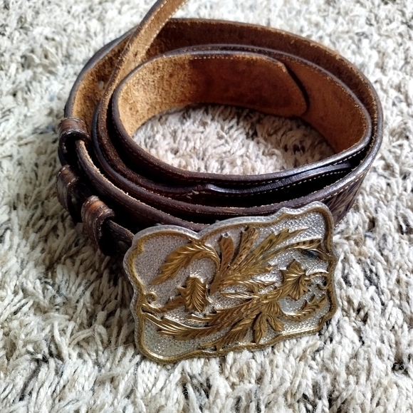 wil aren original Western Handmade Belt Buckle Two Toned Silver and Copper sz 36